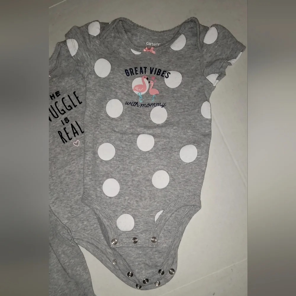 3 set Carters gray onesie  polka dot flamingo